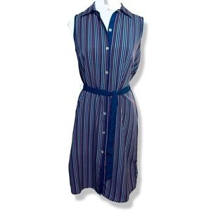 ⭐️TOMMY HILIFIGER Striped Sleeveless Shirt Dress with Belt